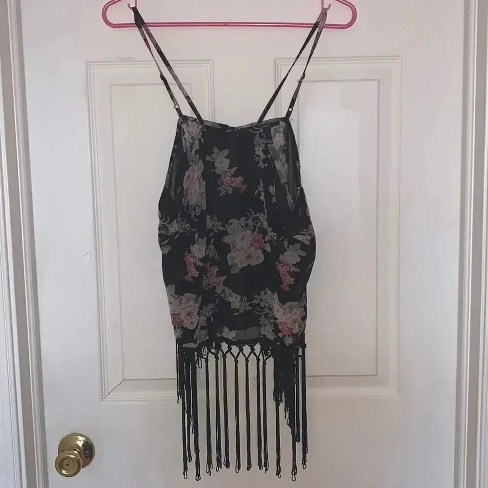 Forever21 sheer fringe tank